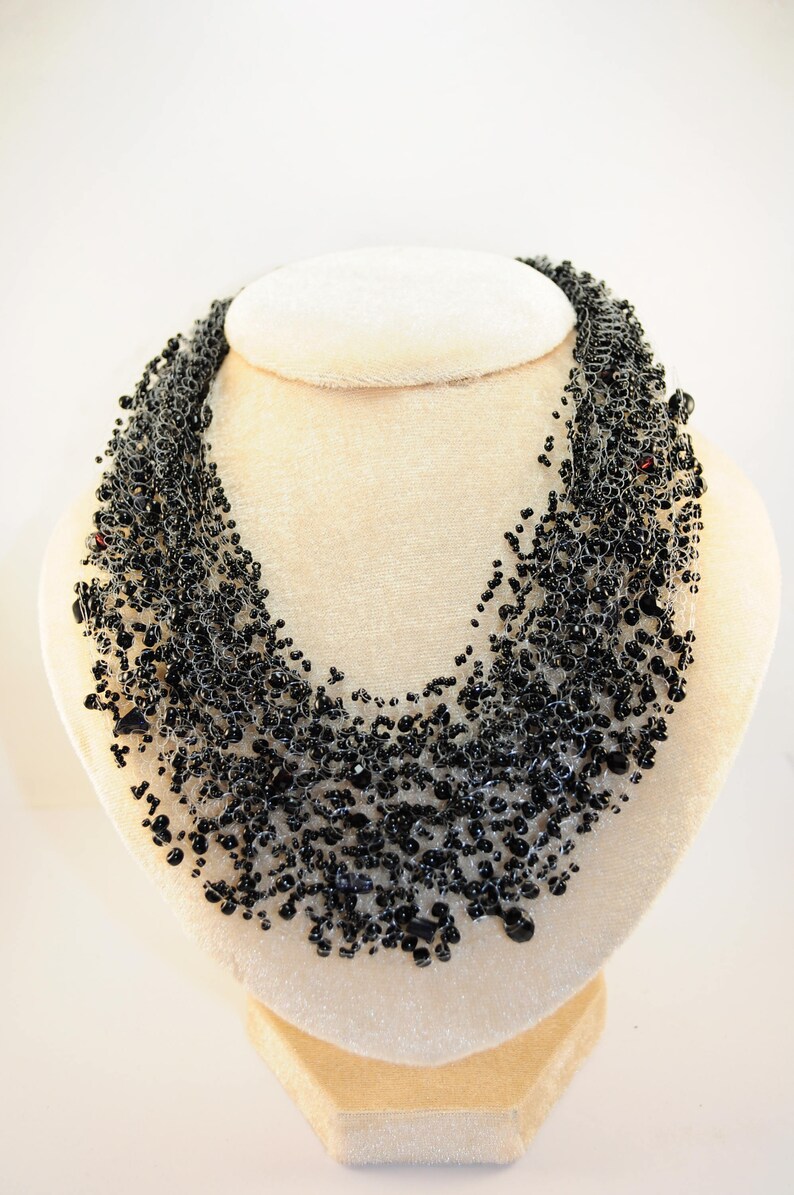 Air Necklace Black Beads Grit Jewelry Handmade Beaded Crochet Etsy