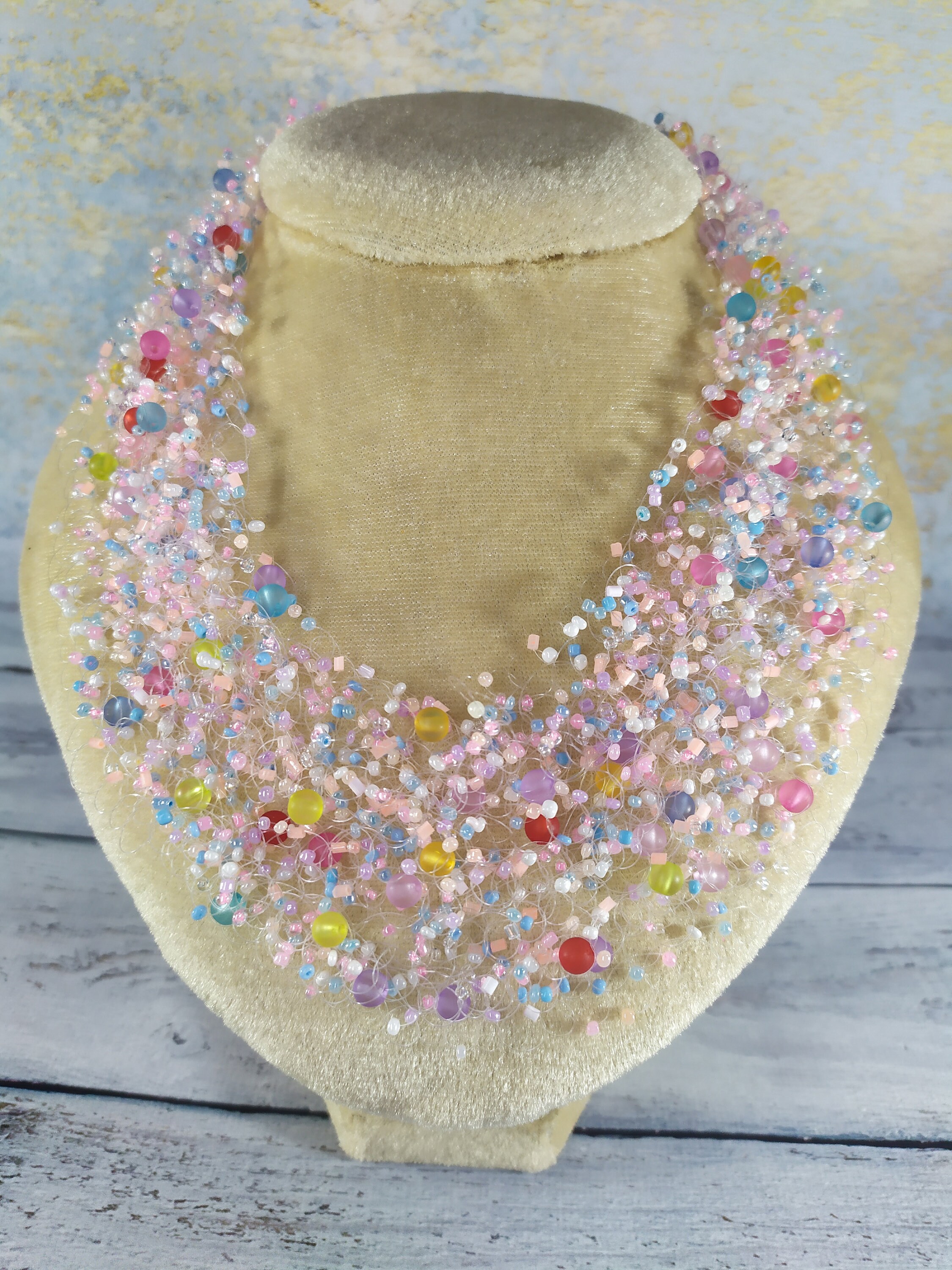 Crochet air necklace airy beaded necklace long air beads Etsy