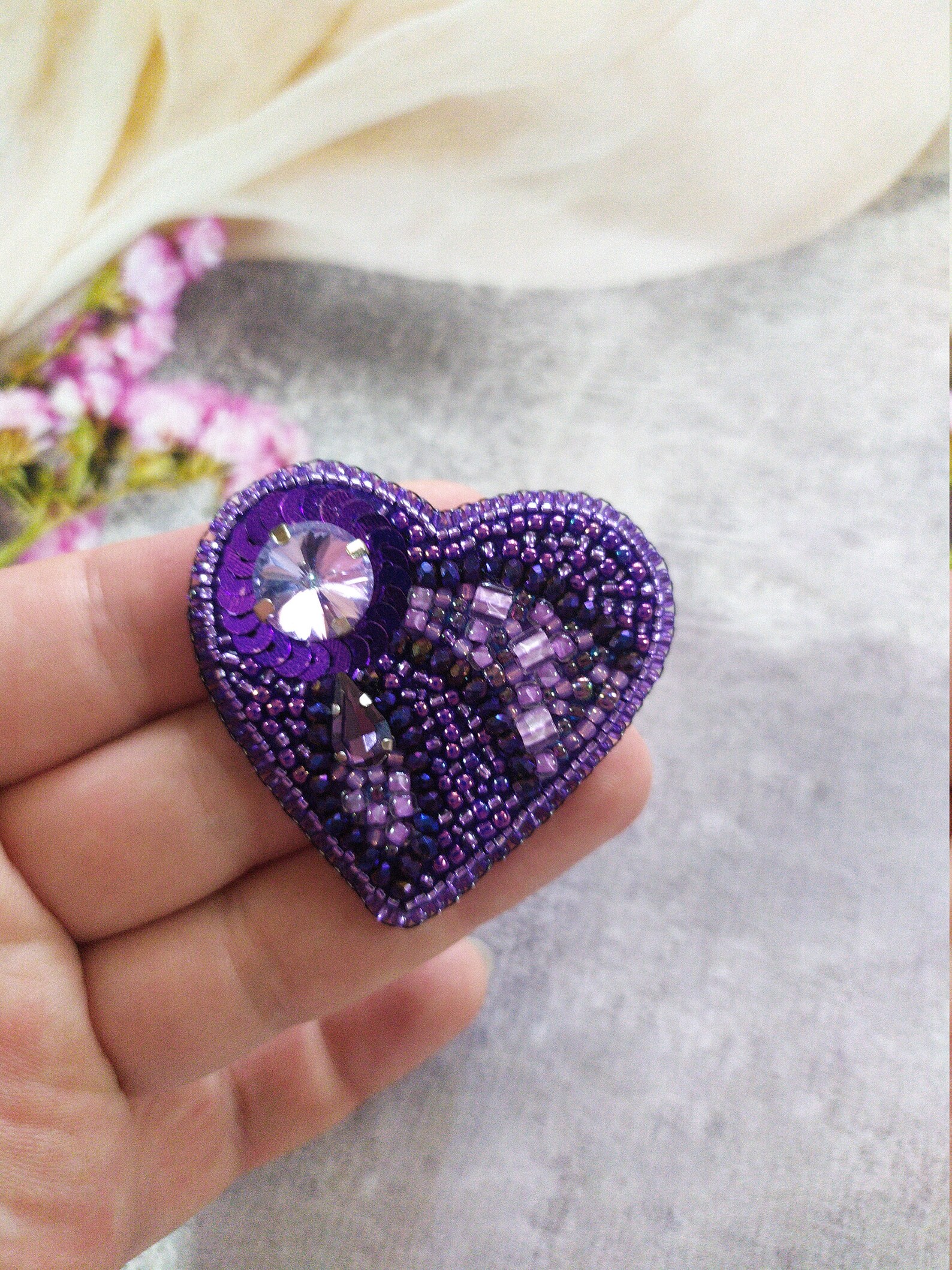 Purple heart brooch heart shaped lapel pin gift for her Etsy
