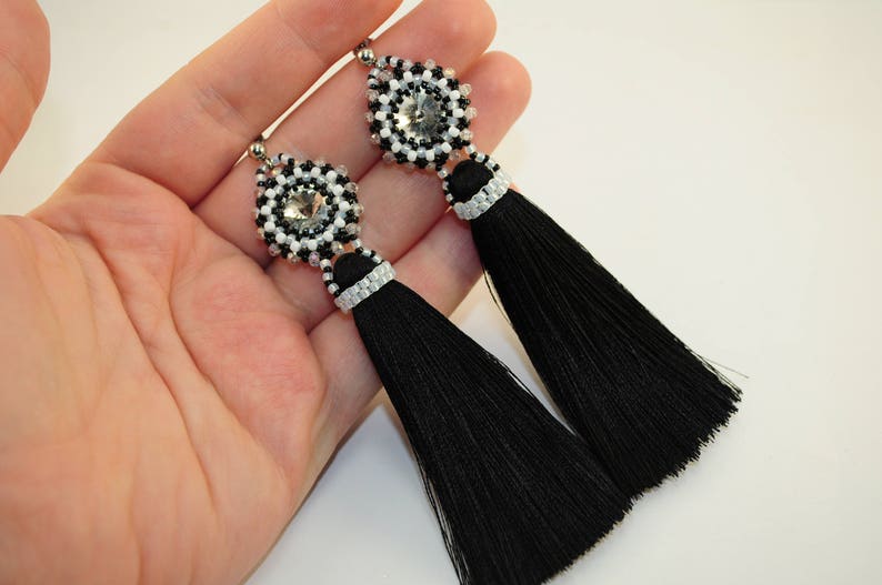 Beaded earrings brushes oscar earrings tassel long dangle earrings-brushes handmade fancy fashion nude from beads statement earrings