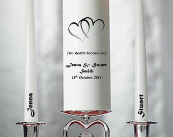 Personalised heart Wedding Civil Ceremony Unity Candle Set Gift Keepsake