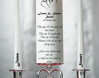 Personalised heart Wedding Civil Ceremony Unity Candle Set Gift Keepsake