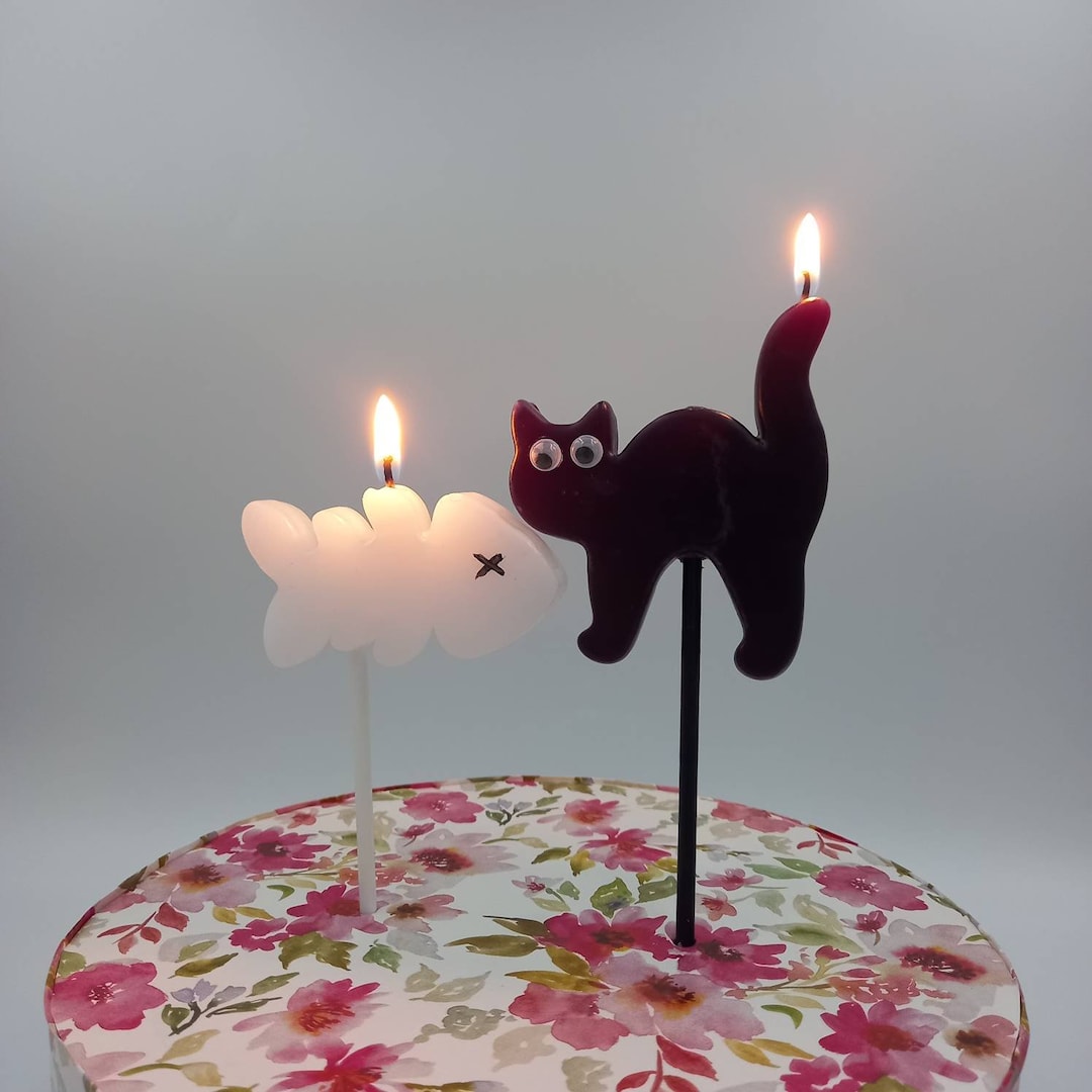 Cat and Fish Birthday Candles Set of 2 Candles 3 in High in Etsy UK