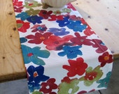 Red and Blue Table Runner, Flower Table Linens for your Kitchen and Dining Room, Custom Sized Runner