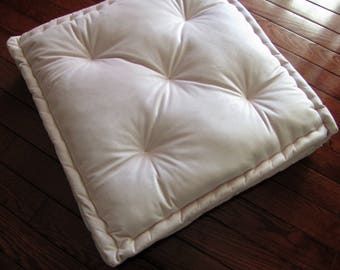 Velvet Floor Pillow, Pale Pink, Tufted Floor Cushion with French Quilting, Stuffed 24x24x4 Floor Pouf, Custom Floor Seating