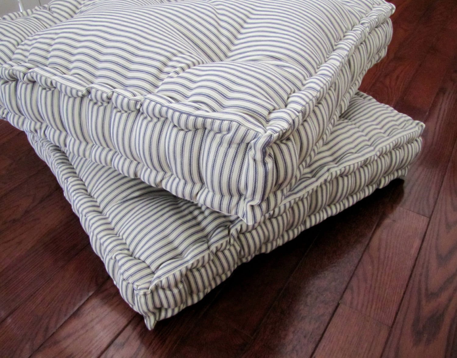 Custom Bench Cushion, Tufted Box Cushions, Floor Cushion, Gray