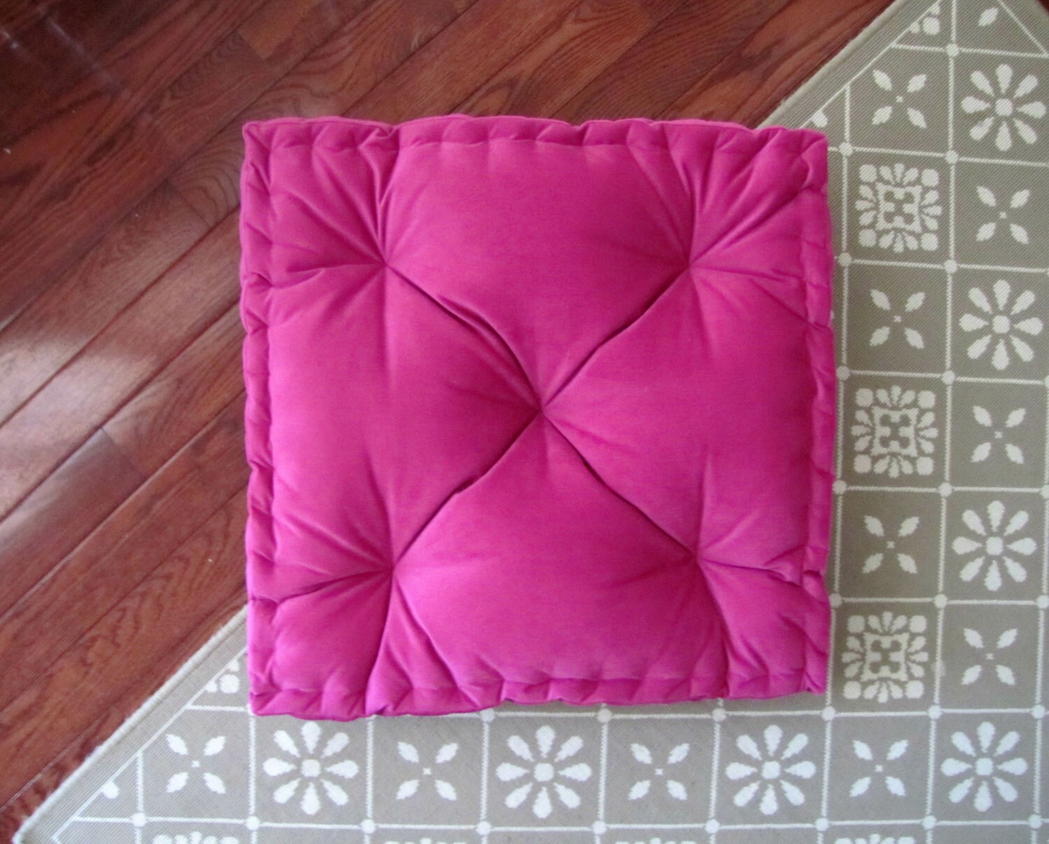 Velvet Floor Pillow Fuchsia Pink Tufted Floor Cushion With Etsy