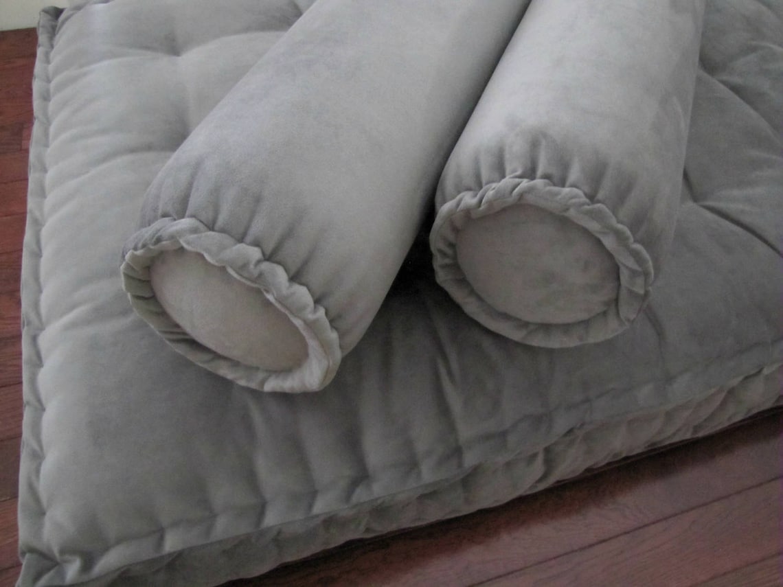 Gray Bolster Pillow Velvet Neckroll Pillow French Edge Etsy