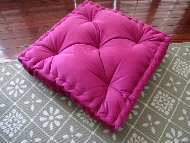 Velvet Floor Pillow Fuchsia Pink Tufted Floor Cushion with ...