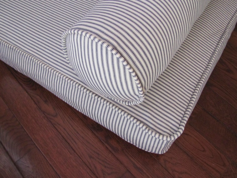 Piped Daybed Mattress Cover Blue Ticking Stripe Slipcover Etsy