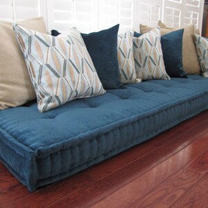 Custom Cushions, Teal Blue Velvet, French Cushion, Hand Tufted Cushions, Window Seat or Bench Seat Cushion, Floor Pillow, Custom Size image 5