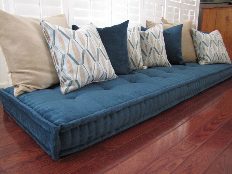 Custom Cushions, Teal Blue Velvet, French Cushion, Hand Tufted Cushions, Window Seat or Bench Seat Cushion, Floor Pillow, Custom Size image 5