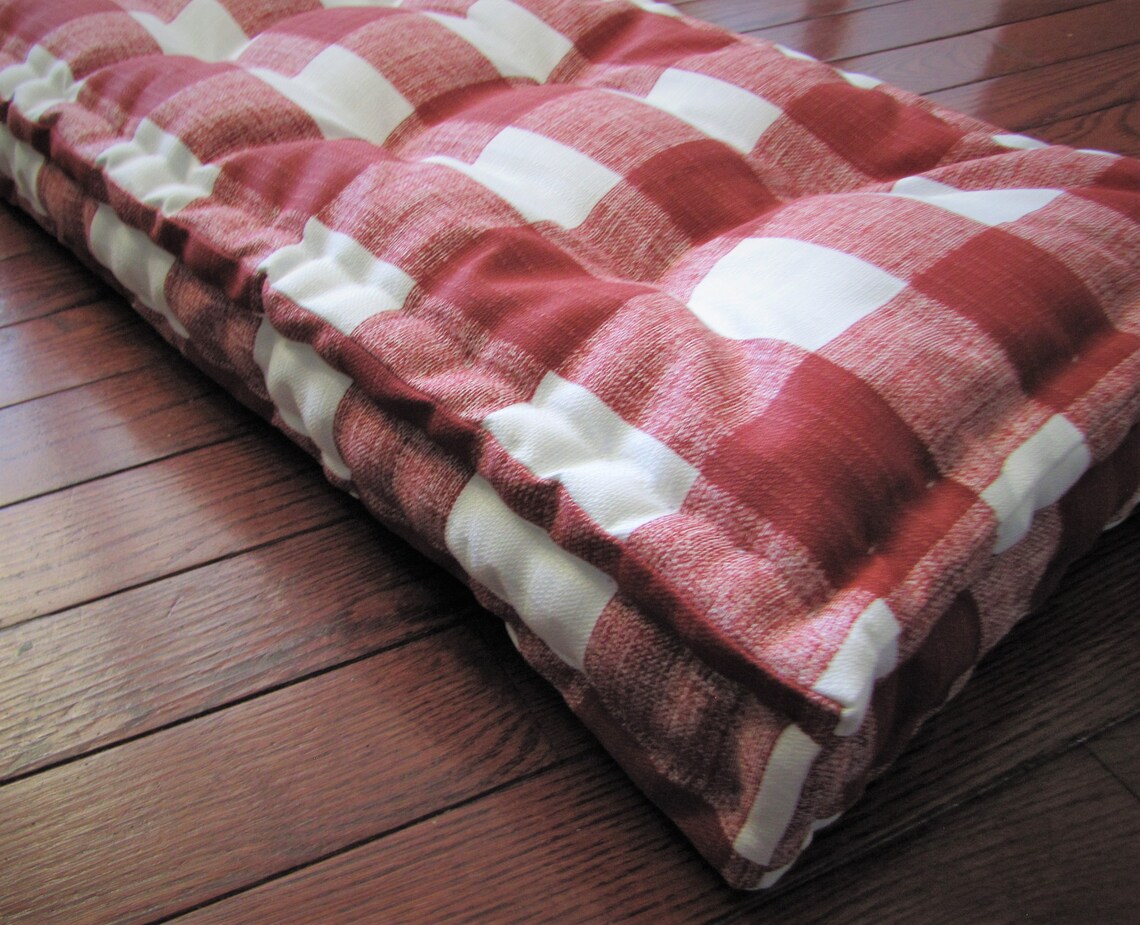 Outdoor Bench Cushions Green and Red Plaid Window Seat Etsy