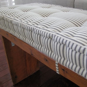 Custom Bench Cushion, Black Ticking Stripe Window Seat Cushion, French Quilted Cushion. Tufted Foam Cushions, Custom Sized Cushion