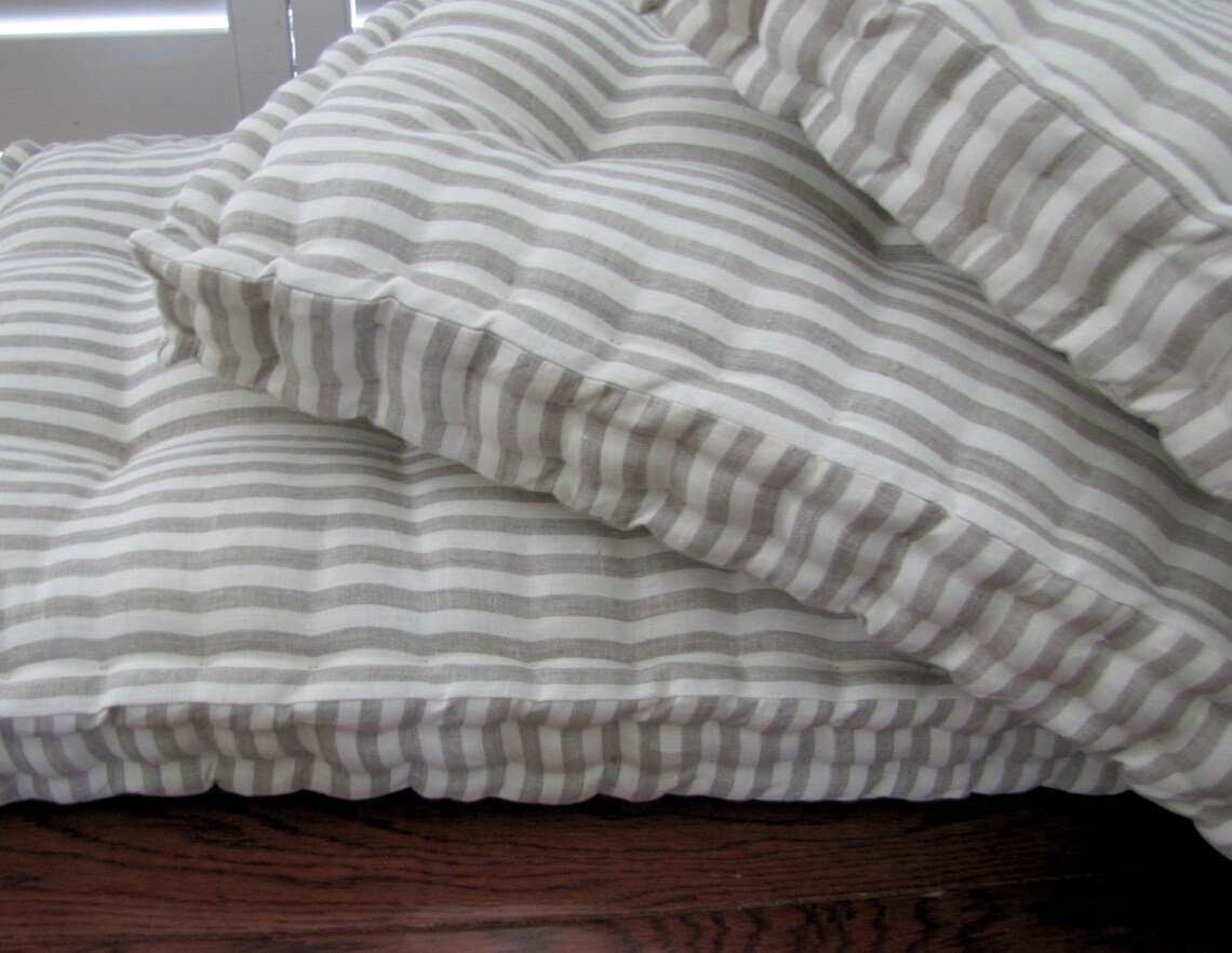 Custom Bench Cushions in Linen Natural Stripe Tufted and Etsy