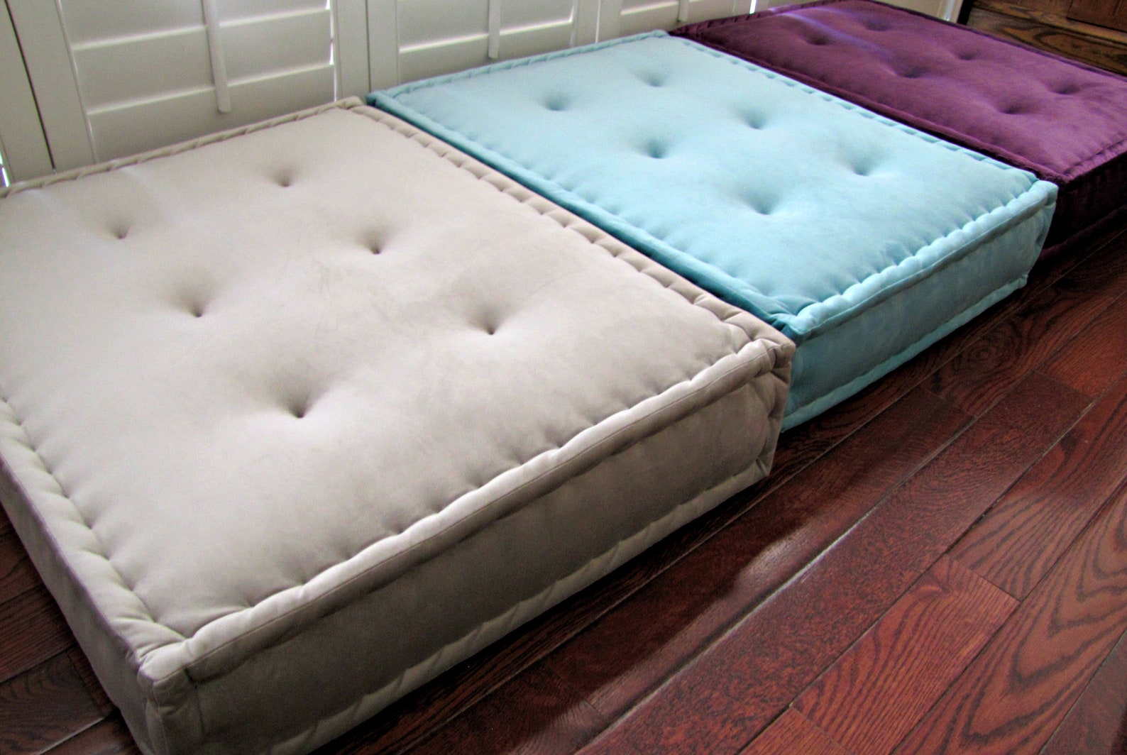 Multicolored Velvet Floor Cushions French Edge Quilting Etsy