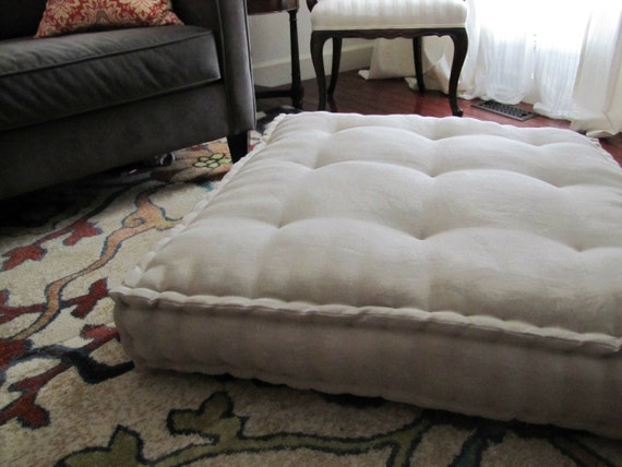 Linen Floor Pillow Oversized Floor Cushion With French Quilting
