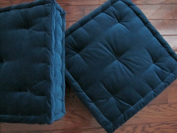 Velvet Seat Cushion, Blue Tufted Cushion With French Quilting, Firm Foam Bench  Cushion, Blue Floor Pillow, Custom Sizes Available 