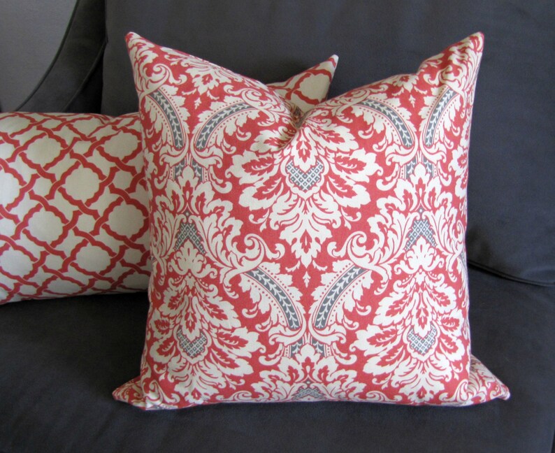 Burnt orange throw pillow damask print sofa pillow with gray Etsy