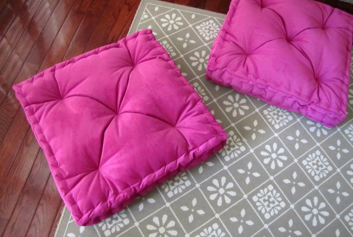 Velvet Floor Pillow Fuchsia Pink Tufted Floor Cushion With Etsy