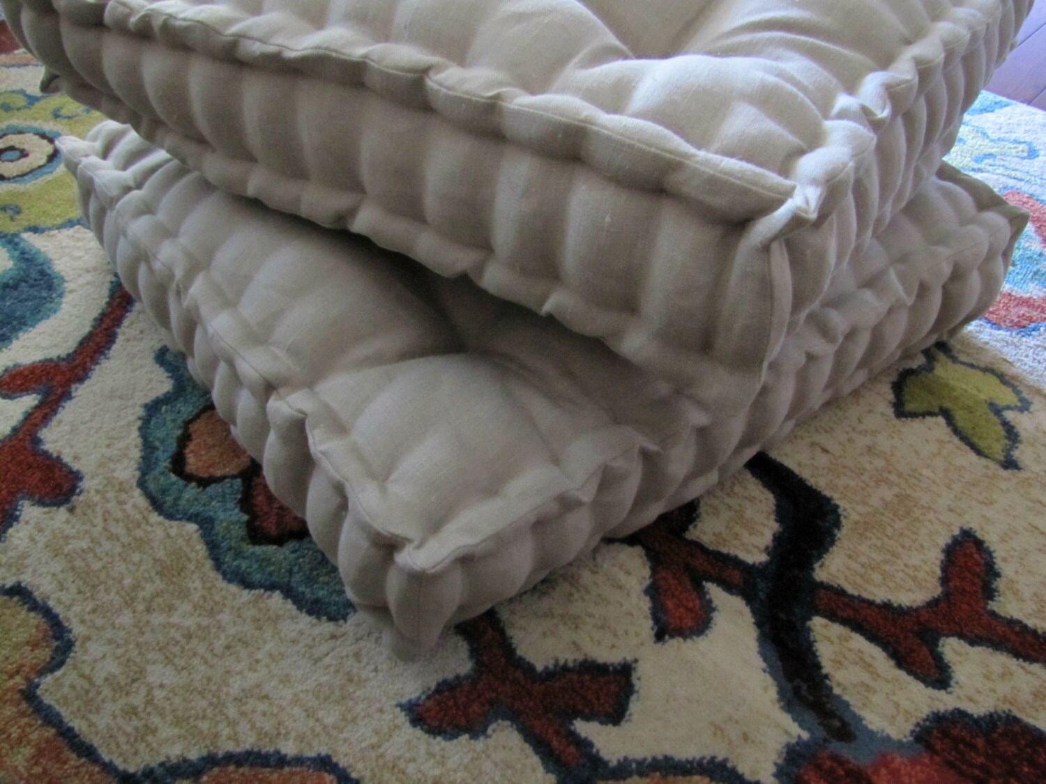Linen Floor Pillow Tufted Floor Cushion French Cushion Etsy