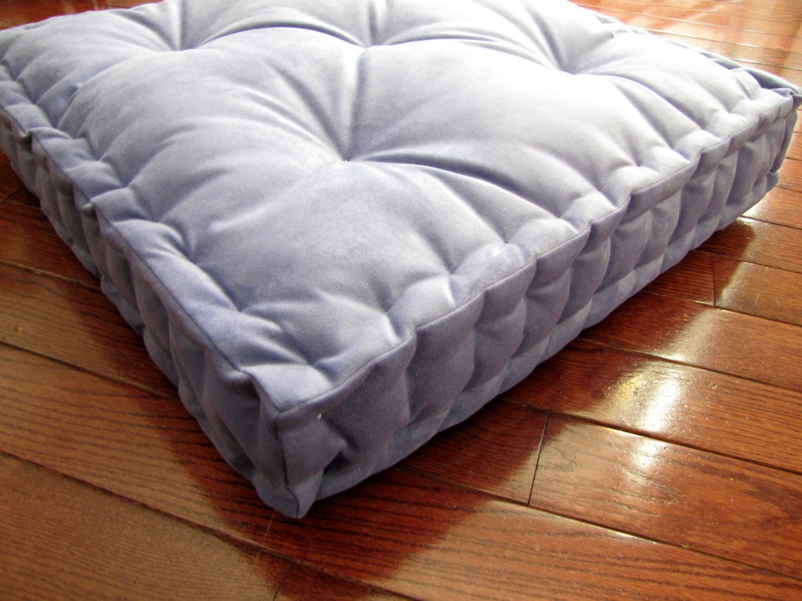 Velvet Floor Pillow Lilac Tufted Floor Cushion With French Etsy