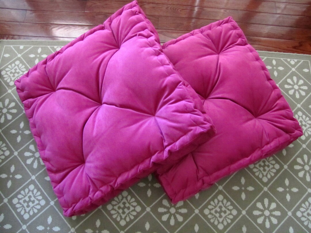 Velvet Floor Pillow Fuchsia Pink Tufted Floor Cushion With Etsy