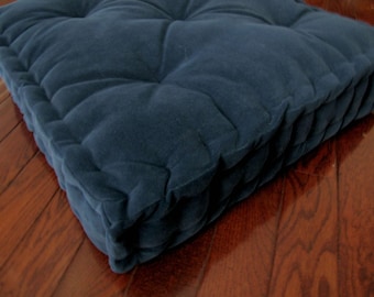 Velvet Floor Pillow, Navy Blue Tufted Floor Cushion with French Quilting, Stuffed 24x24x4 Floor Pouf, Custom Floor Seating