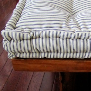 Custom Bench Cushion, Ticking Stripe Window Seat Cushion, French Quilted Cushion. Tufted Cushions, Custom Sized Cushion