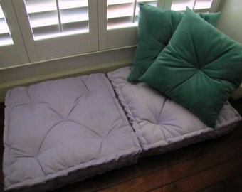 Velvet Floor Pillow, Lilac Tufted Floor Cushion with French Quilting, Stuffed 24x24x4, Purple Floor Pillow, Custom Sizes Available