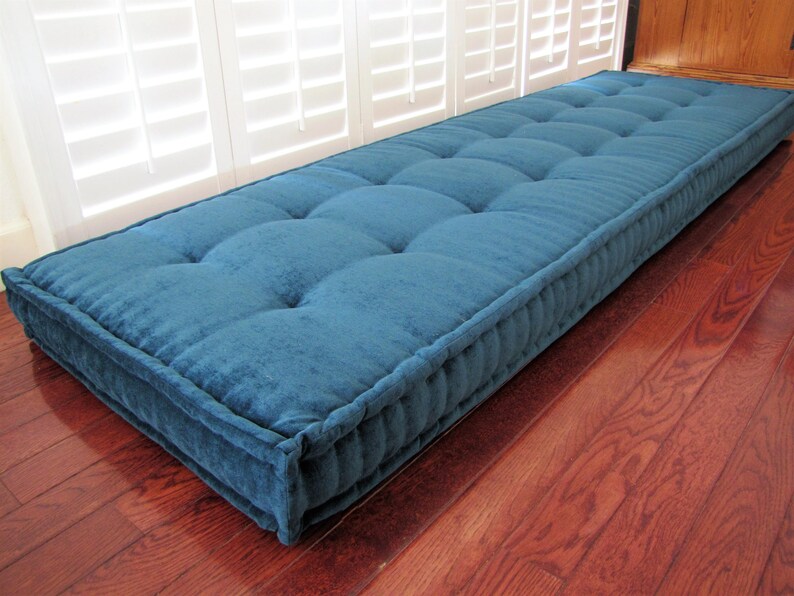 Custom Cushions, Teal Blue Velvet, French Cushion, Hand Tufted Cushions, Window Seat or Bench Seat Cushion, Floor Pillow, Custom Size image 3