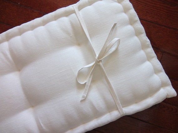 Custom Linen Cushion with Ties Ivory Piano Bench Cushion French Cushion Bench Seat Cushion Tufted Window Seat Cushion French Country