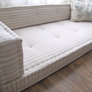 Custom Bench Cushion, Tufted Box Cushions and Back Pillows, Floor Cushion, Ticking Stripe, French Cushion, Window Seat, Bench Seat Pad