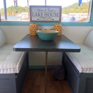 Booth Cushions with Back Pillows, Custom Banquette Pads, Custom Bench Cushion, Ticking Stripe Seat Cushion, French Edge Cushions