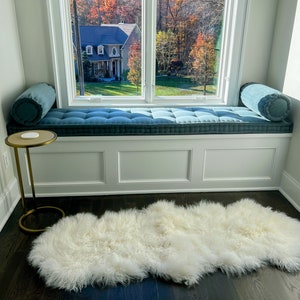 Custom Cushions, Blue Velvet Cushion, French Edge Quilting, Bolster Pillows, French Cushion, Window Seat, Bench Cushion, Reading Nook