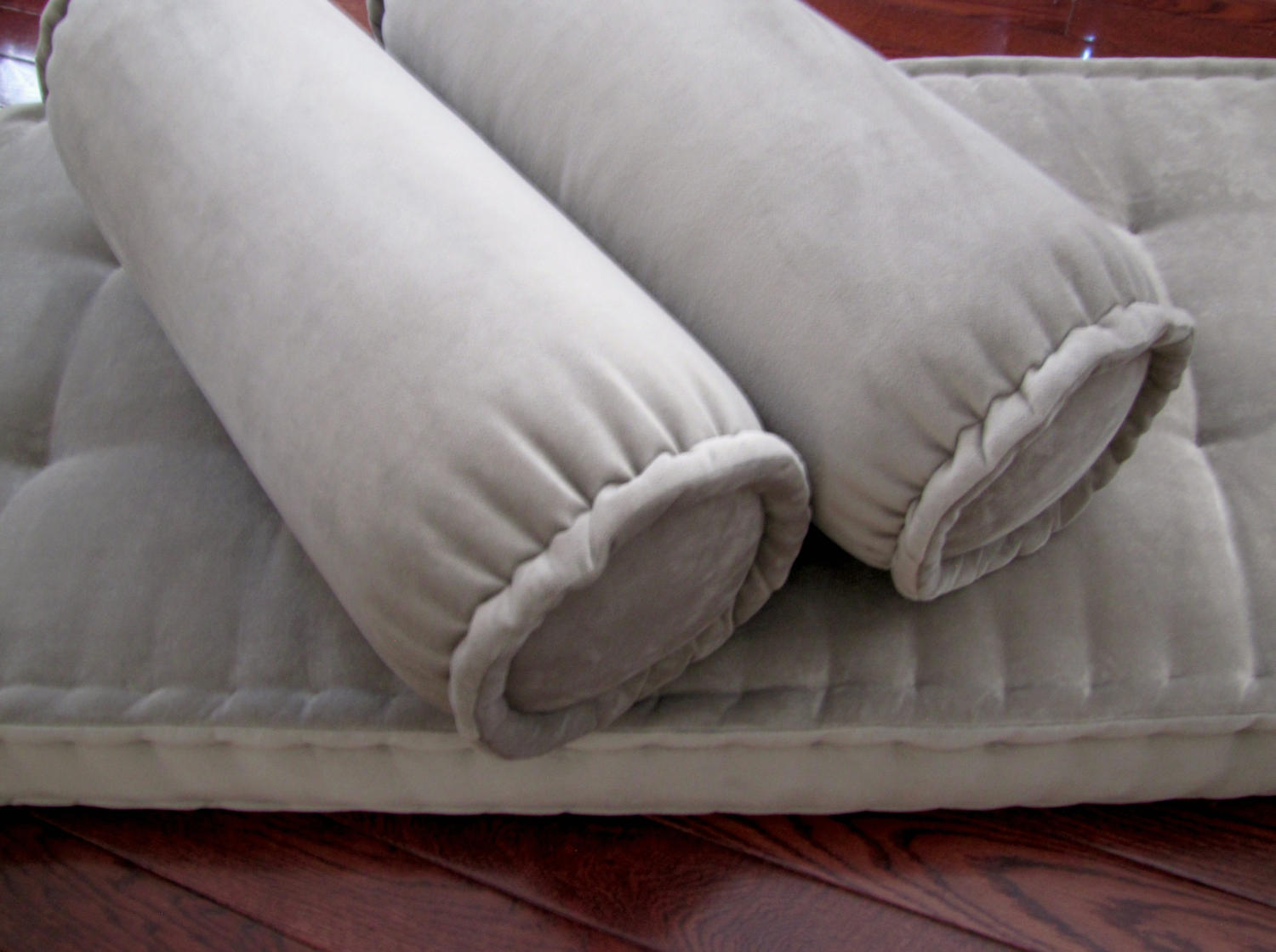 Grateful Home — Velvet Bolster Neckroll Pillow with French Mattress Edge