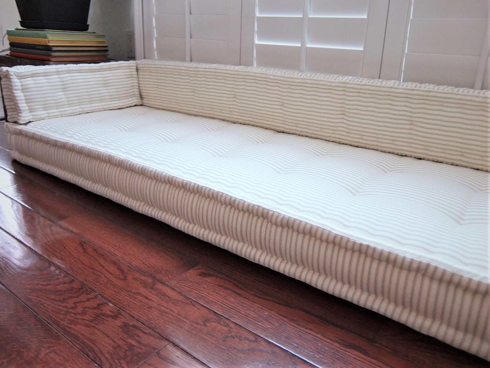 Grateful Home — Custom French Mattress Bench Cushion, Tufted in Gray