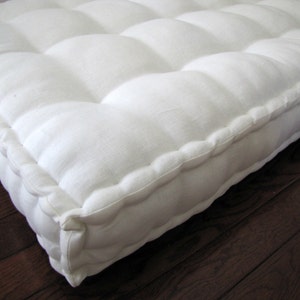 Custom Cushion, Ivory Linen Cushion, French Cushion, Hand Tufted Replacement Sofa Cushion, Window Seat or Bench Seat Cushion, French Country