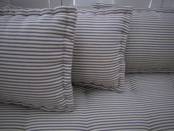 Custom Bench Cushion With Lumbar Back Pillows Blue Ticking Stripes French Cushion Window Seat Cushion Bench Seat Floor Pillow Etsy UK