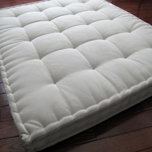 Beige Velvet Floor Pillow, Reading Nook Cushion, French Cushion, Supportive Foam Tufted Floor Cushion, Oversized Floor Seating