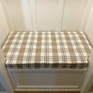 Custom Bench Cushion, Plaid Entryway Seat Cushion, Tufted Mudroom Cushion, T-shaped Cushion, Custom Window Seat Cushion, French Tufted