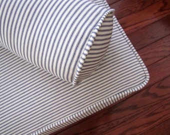 Piped Slipcover, Blue Ticking Stripe Slipcover, Custom Piped Slipcovers, Corded French Ticking, Sofa Slipcover, Couch Cover