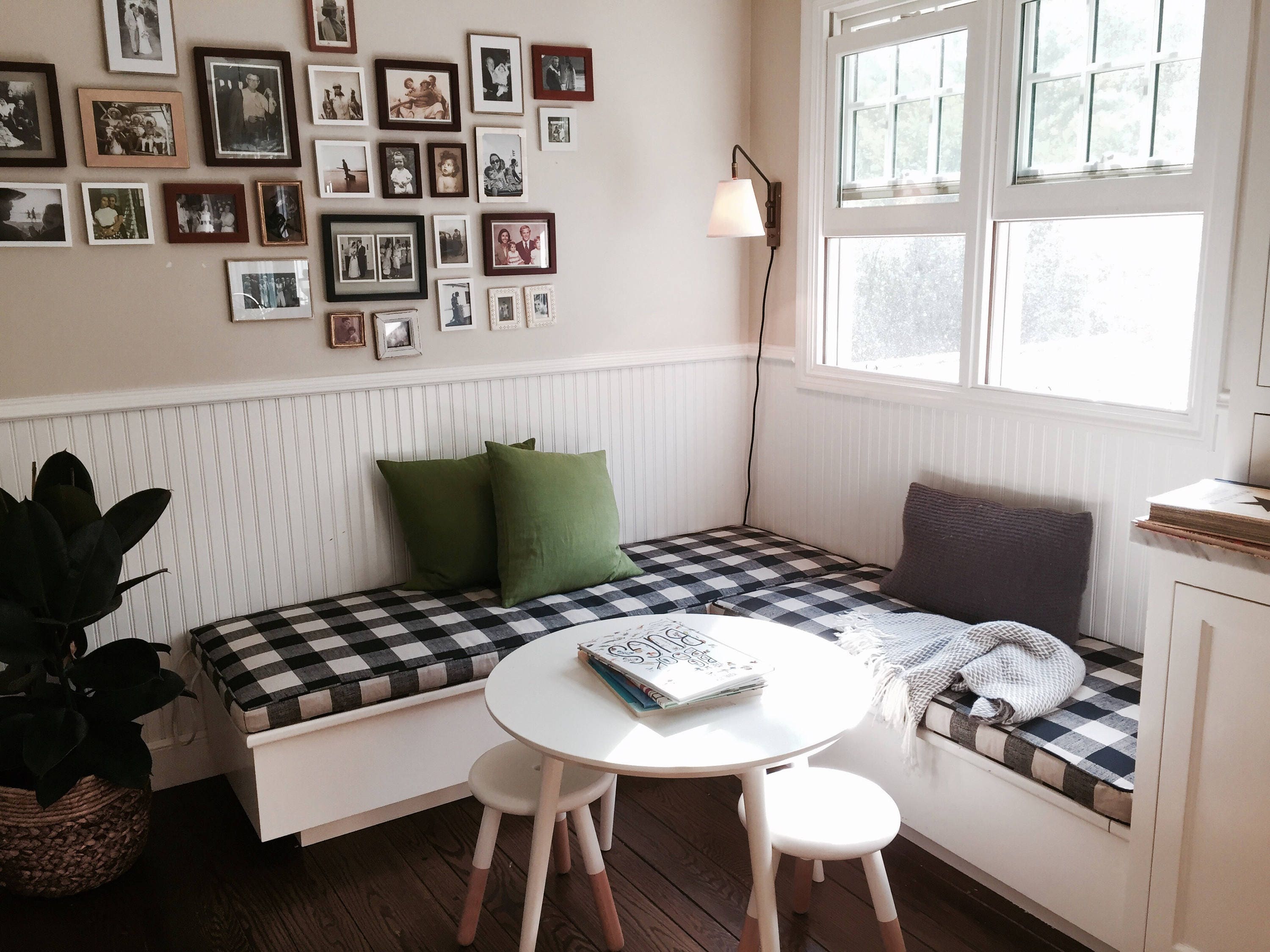 Banquette Cushions L Shape Bench Seat Cushions Cord Piped Cushion Foam Dining Cushions Custom Seating Black and Ivory Buffalo Plaid Etsy