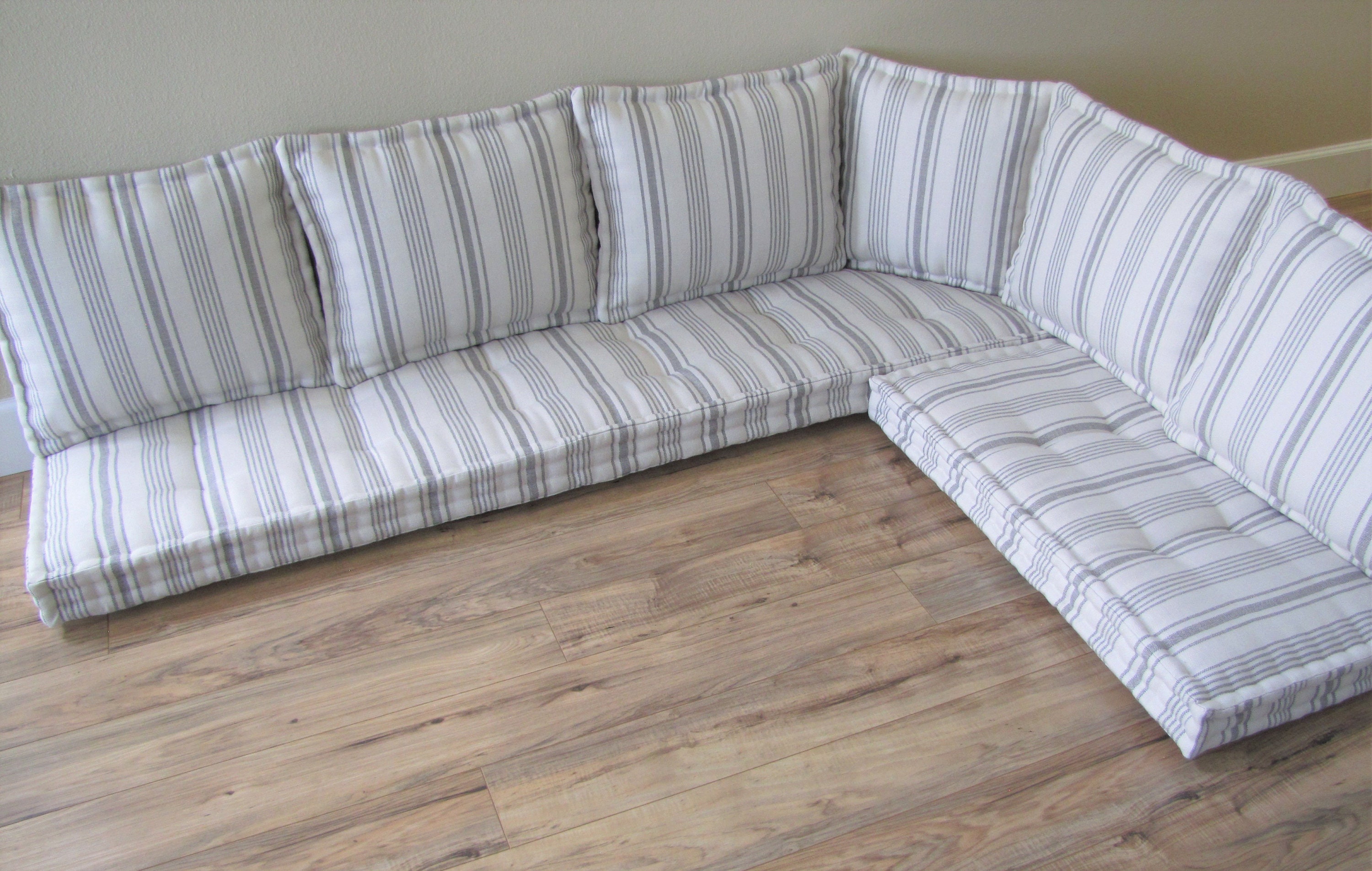 Custom French Edge Banquette Cushions: Sunbrella Fabric, Trapezoid