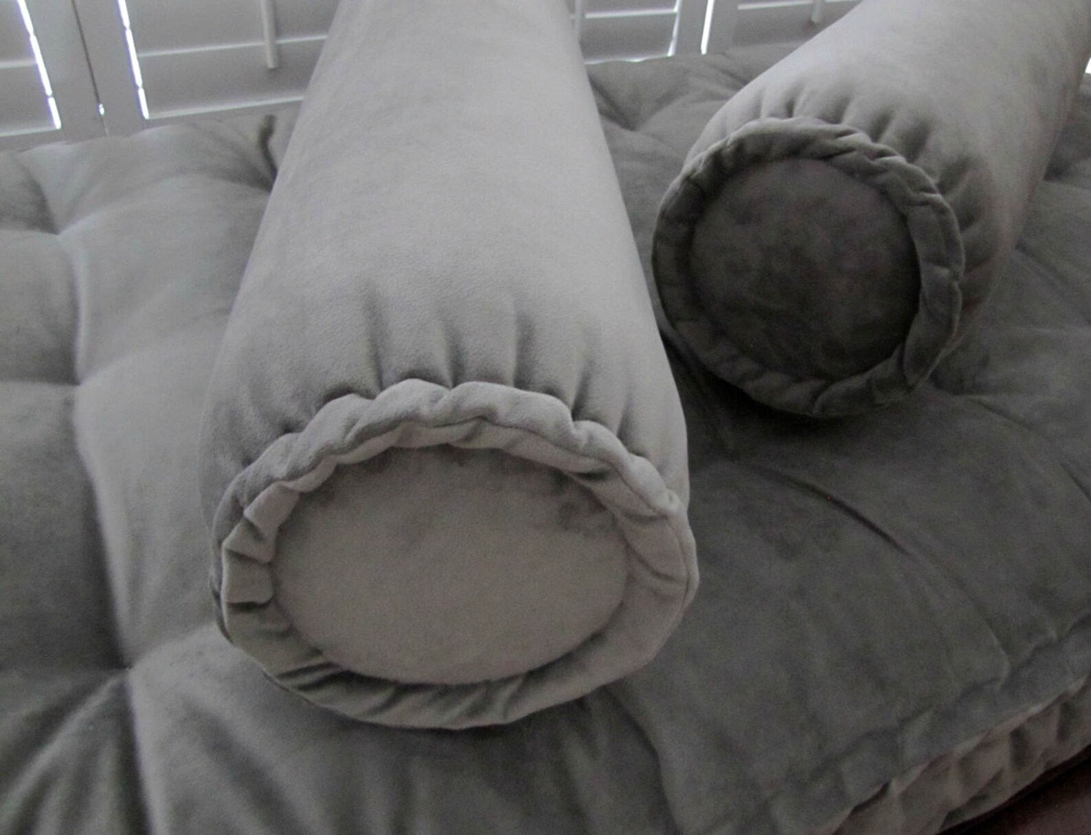 Gray Bolster Pillow Velvet Neckroll Pillow French Edge Etsy
