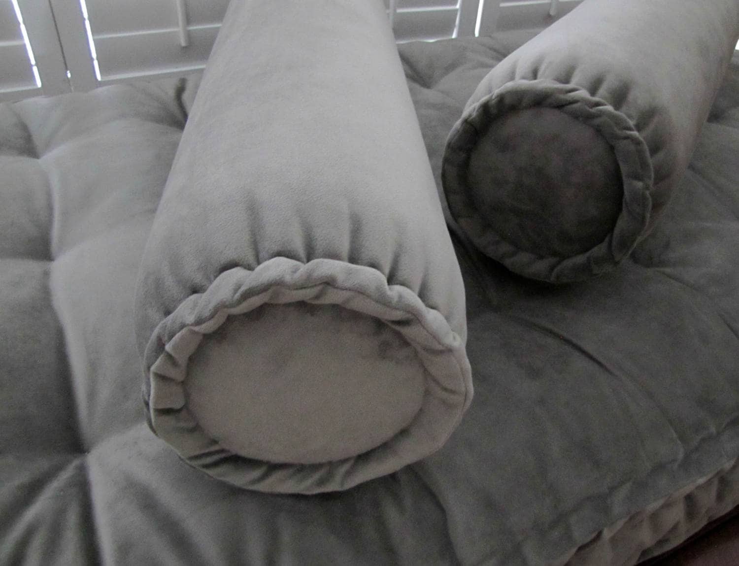 Grateful Home — Gray Bolster Pillow, Velvet Neckroll Pillow with French