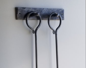 Handmade Forged Fireplace tools 3 piece wall hanging poker shovel