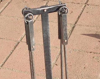 Fireplace tool set, forged iron, 5 piece