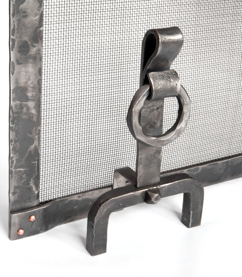 Arched Fireplace Screen With Ring Andiron Feet Hammered Iron Etsy
