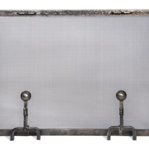 Fireplace screen ball andiron feet hand forged rectangle